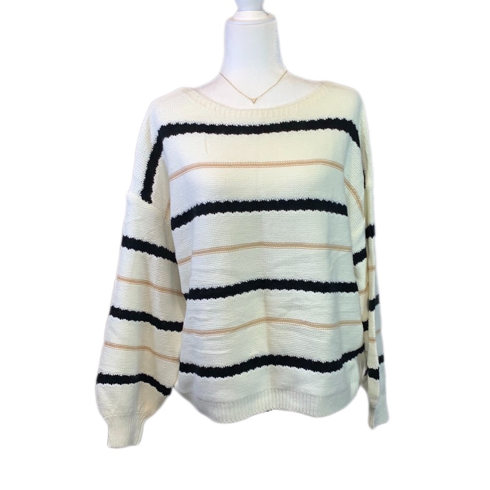 ❄️Main Strip Striped Cable Knit Oversized Sweater- M